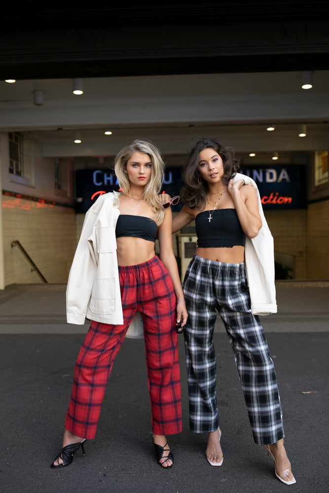 Red Plaid Pants, Wedge Sneakers. - The Hunter Collector | Plaid fashion, Plaid  pants women, Red plaid pants